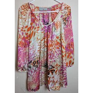 Avenue Studio Top Silky 18 20 Peasant Loose Fit Boho Hippie Orange Pink Print